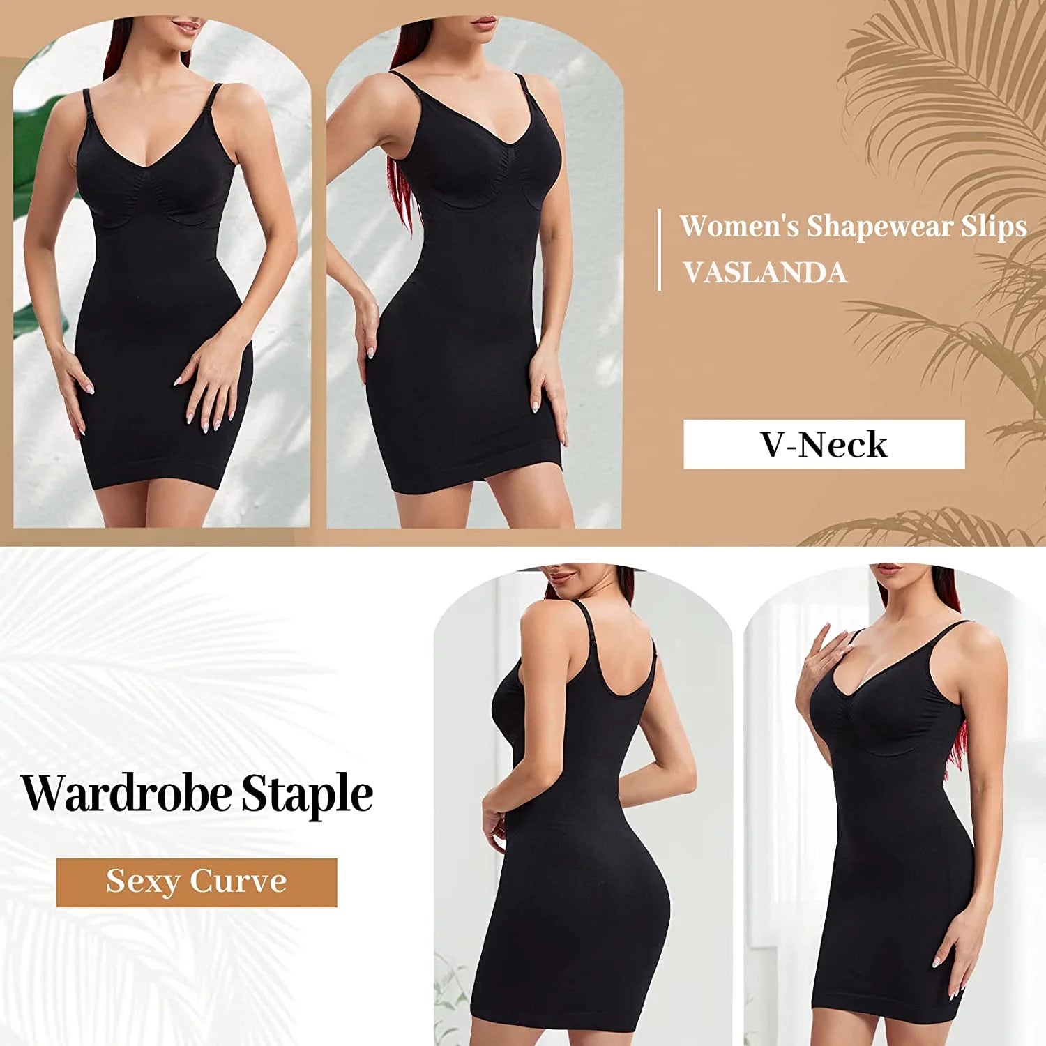 Women'S Shapewear Slips for under Dresses Tummy Control Seamless Full Silps Spaghetti Strap