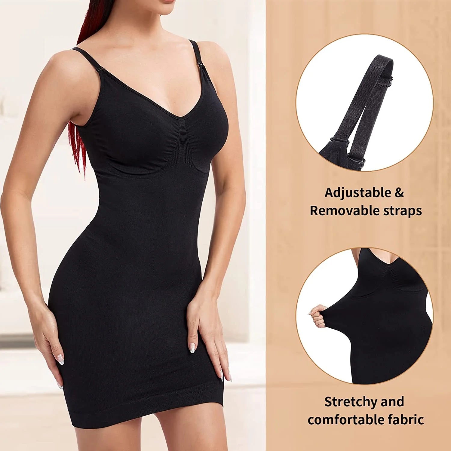 Women'S Shapewear Slips for under Dresses Tummy Control Seamless Full Silps Spaghetti Strap