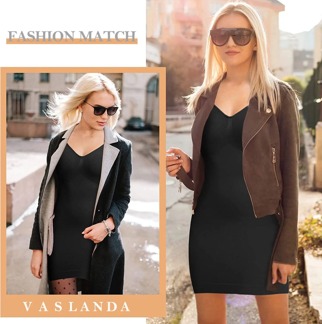 Women'S Shapewear Slips for under Dresses Tummy Control Seamless Full Silps Spaghetti Strap